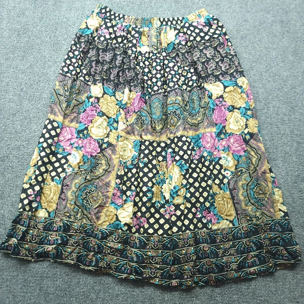 Vintage Koret Floral Paisley Midi Skirt 16W Made in USA Rayon Boho Cottagecore